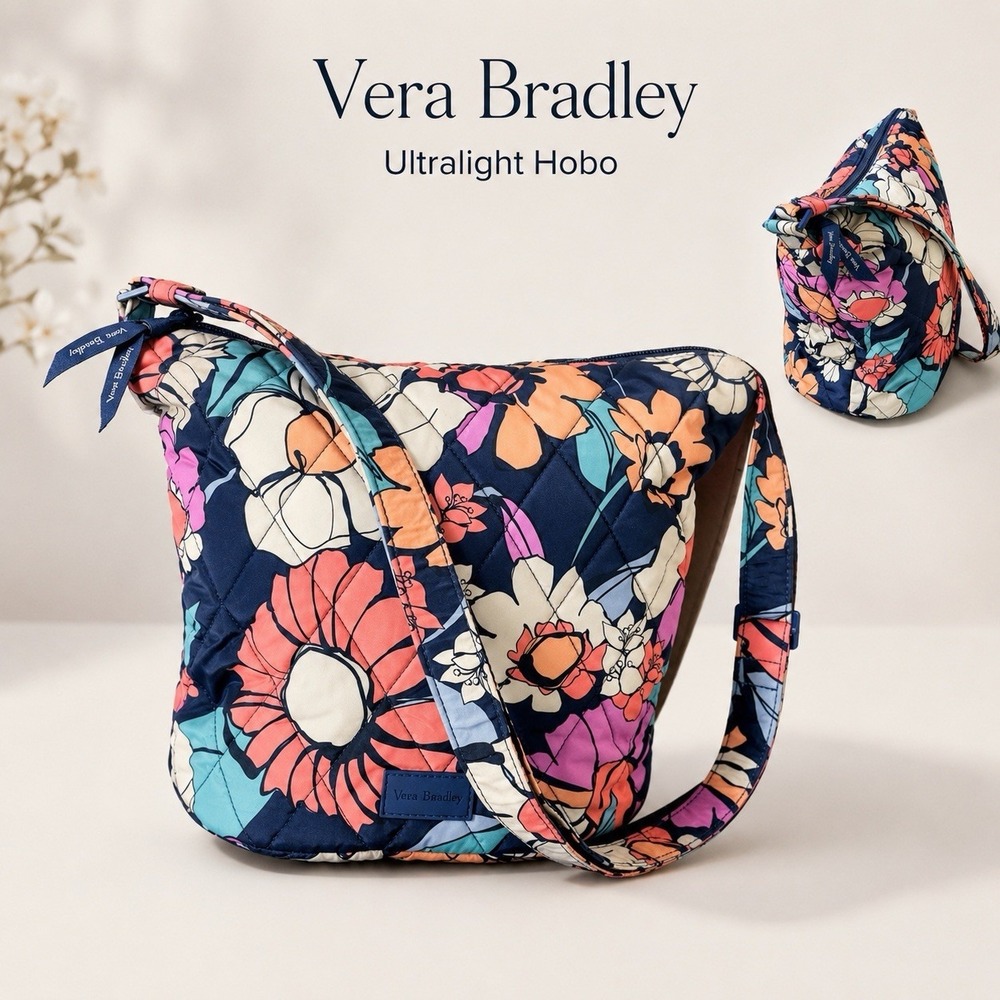 Vera Bradley Ultralight Hobo Shoulder Bag Santa Fe Sun Women's Zip Close